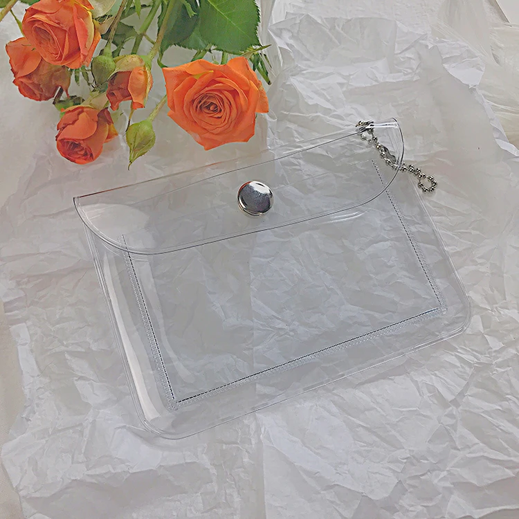 Transparent Glitter PVC Card Bag with Bead Chain Portable Travel Coin Purse Snap Closure Small Pouch Card Holders for Women
