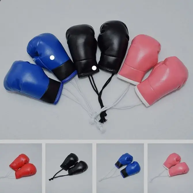 Custom Logo Mini Boxing Car Mirror Keychain Stainless Steel with Excellent PU Leather UV Printing Promotional PK Gloves Hanging