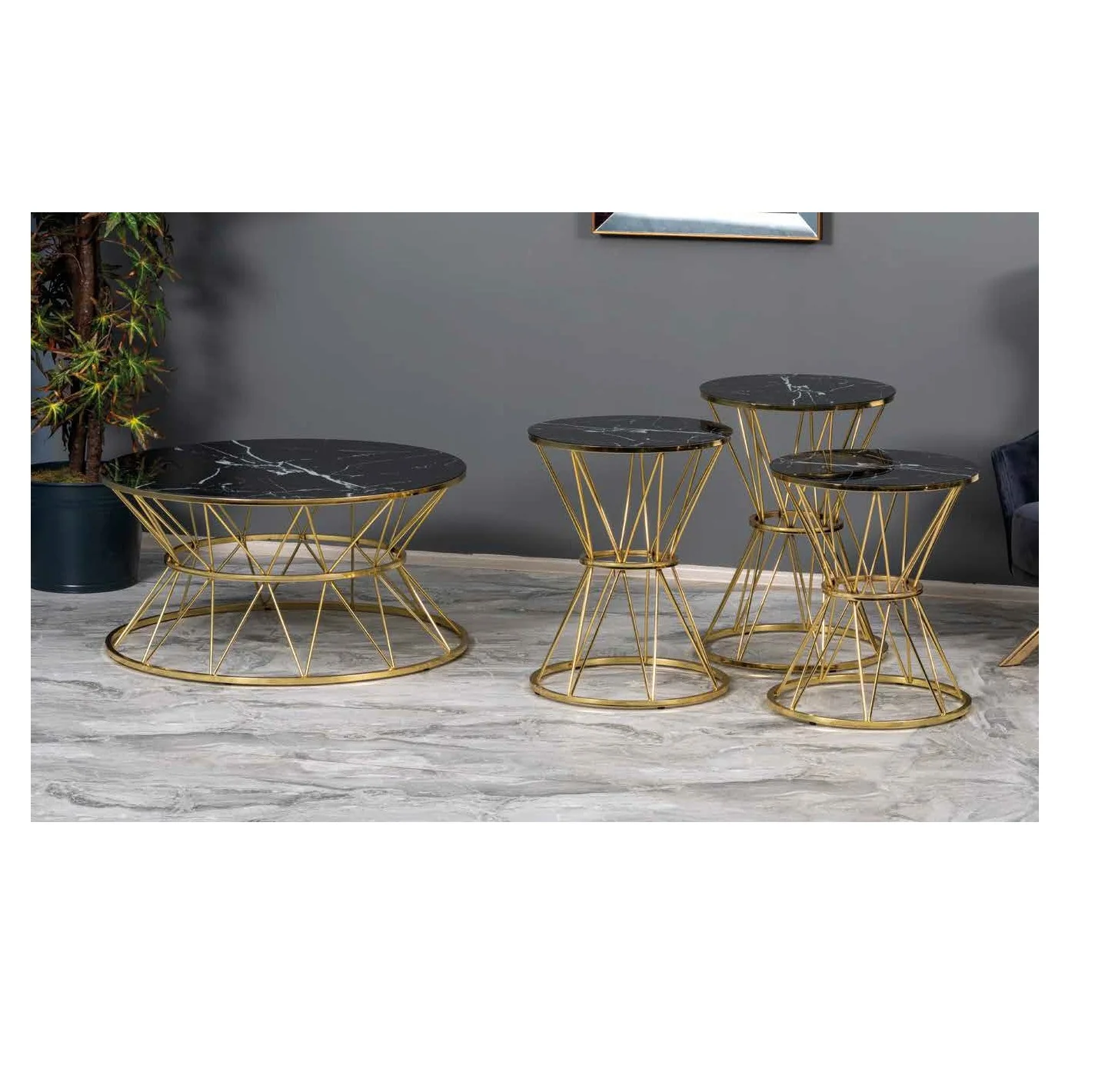 Coffee Tables Living Room Coffee Steel Black Gold Round Modern Luxury  Centre Coffee Tables Set Made in Turkey