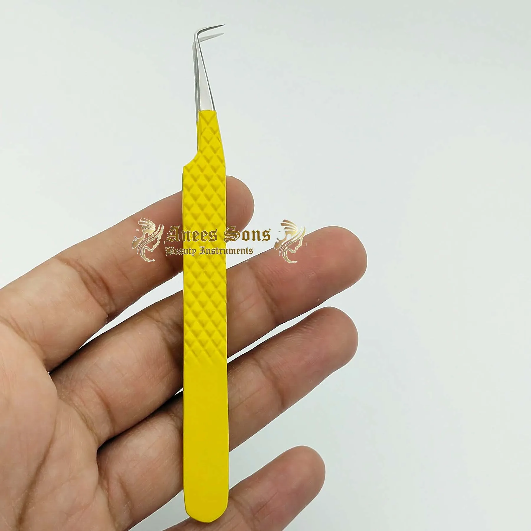 Diamond Grip Isolation Tweezer Yellow Powder Coated With Silver Tip Eyelash Extension Tweezer
