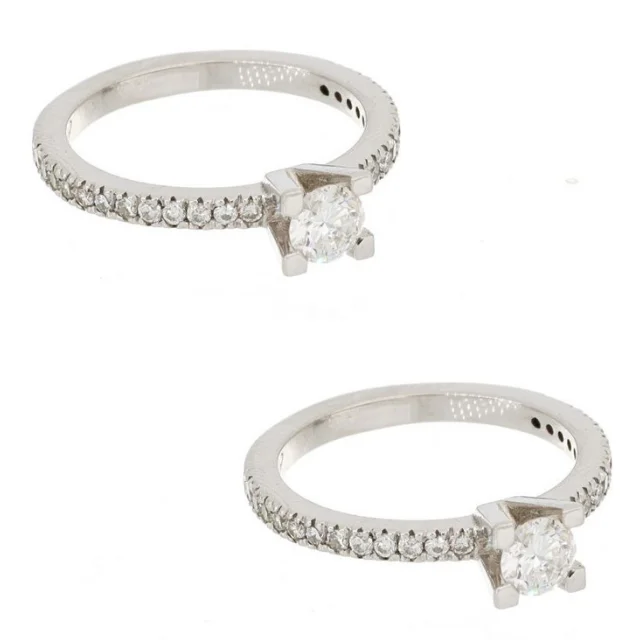 Luxury White Gold Solitaire With Diamonds on Shank Four Square Italian Handmade Engagement And Wedding Ring