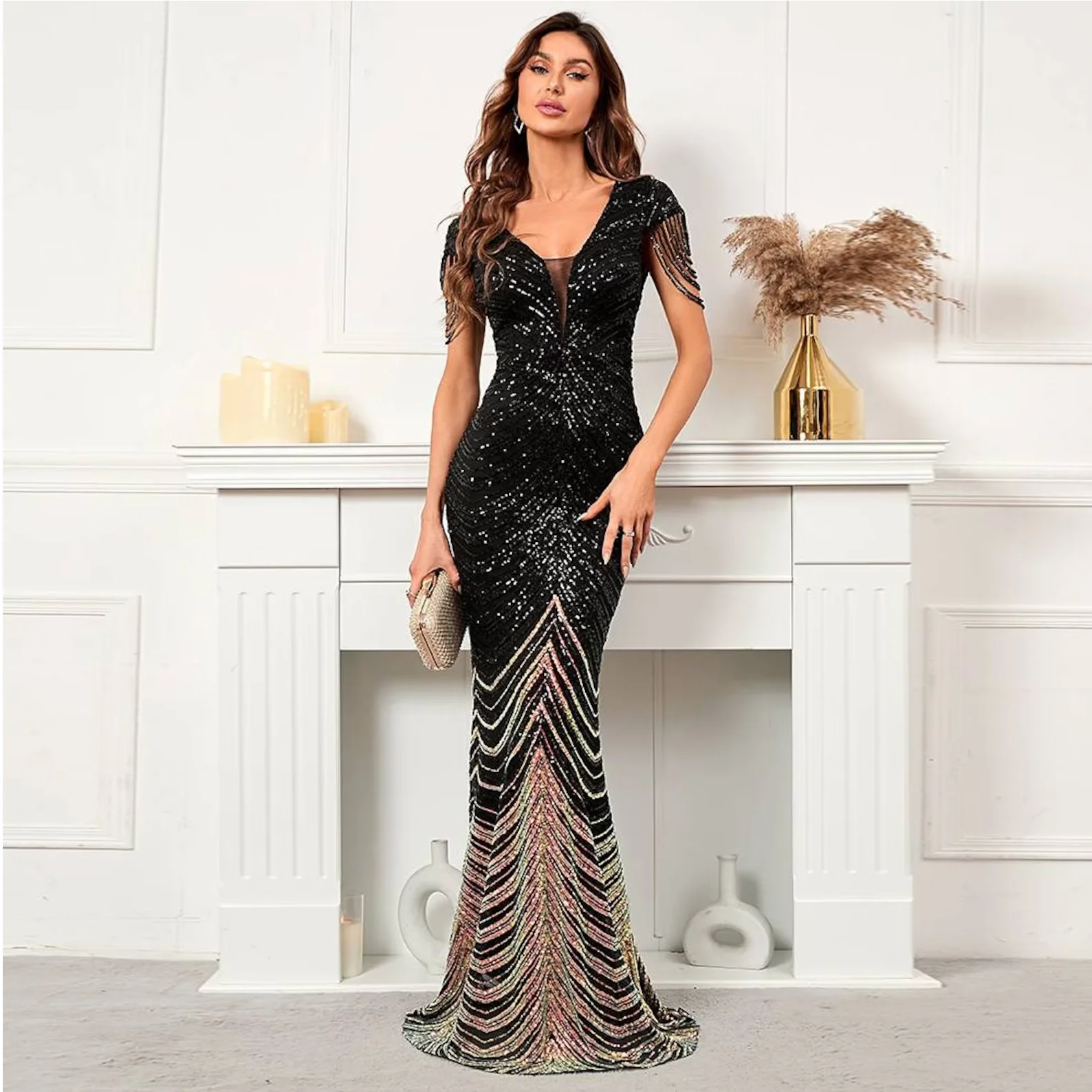 Flapper Gatsby Diana Dress, Prom Fringe  Vintage inspired Great Gatsby Art Deco Charleston Downton Abbey Bridesmaid Wedding