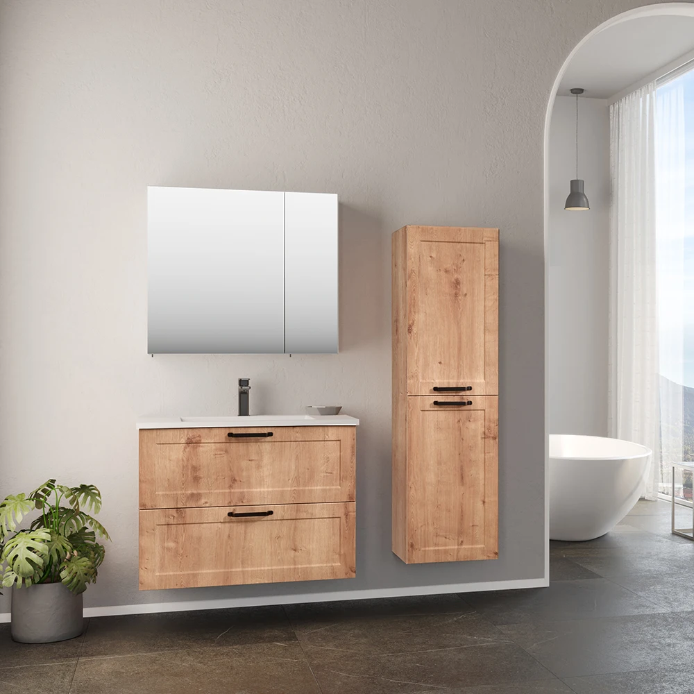 Su 80 100  Contemporary Bathroom Furniture Set with Mirror, Lower Module, and Wall Cabinet Su 80 100