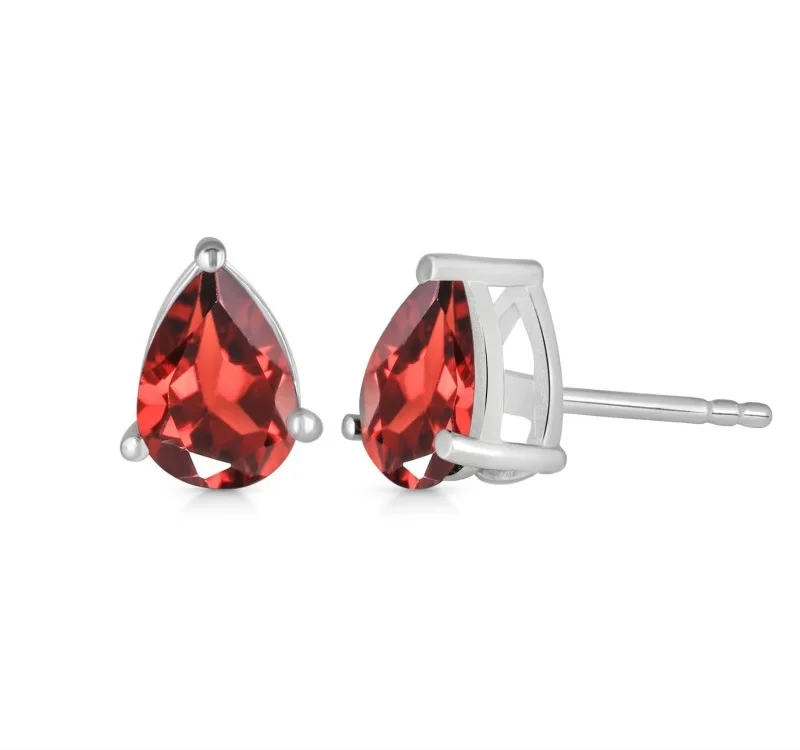 Wholesale Minimalist natural Gemstone Garnet Stone drop earring high quality 925 silver jewlery Indian Manufacturer