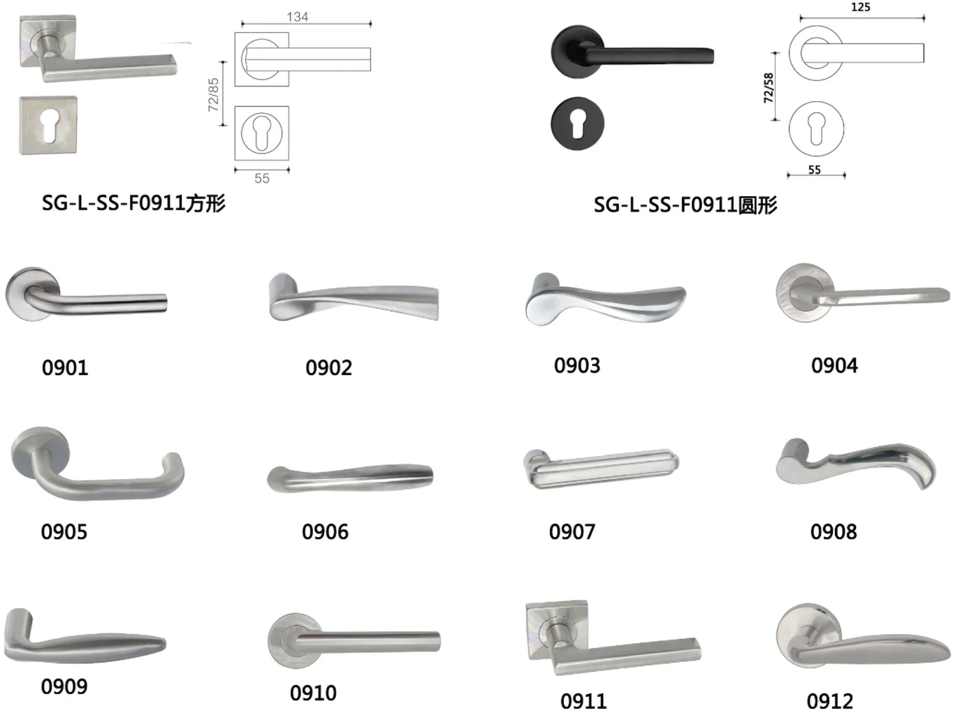 Custom luxury stainless steel handle glass door lock handle for main entry interior wooden door