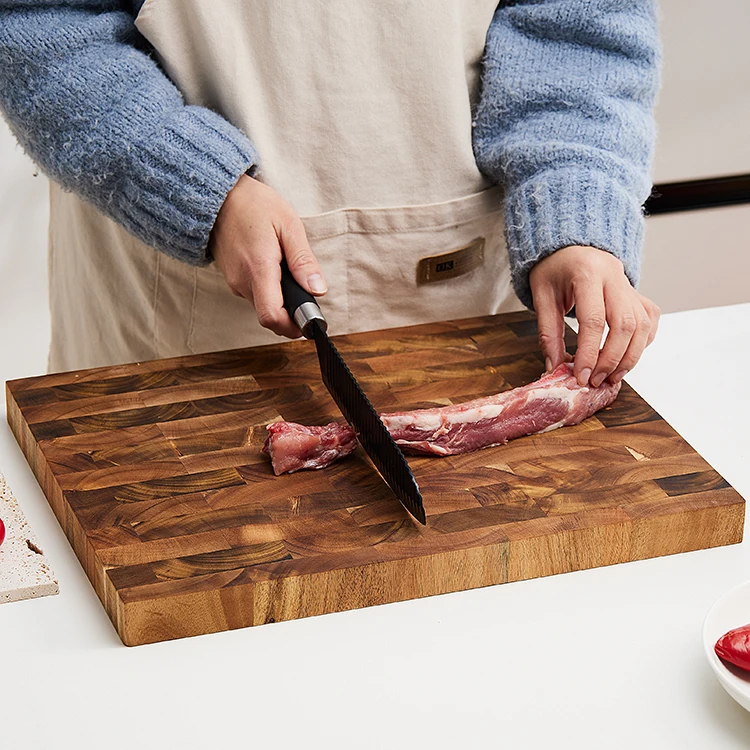 Custom Logo Heavy Duty Extra Large Kitchen Acacia Wood End Grain Butcher Block Chopping Cutting Board