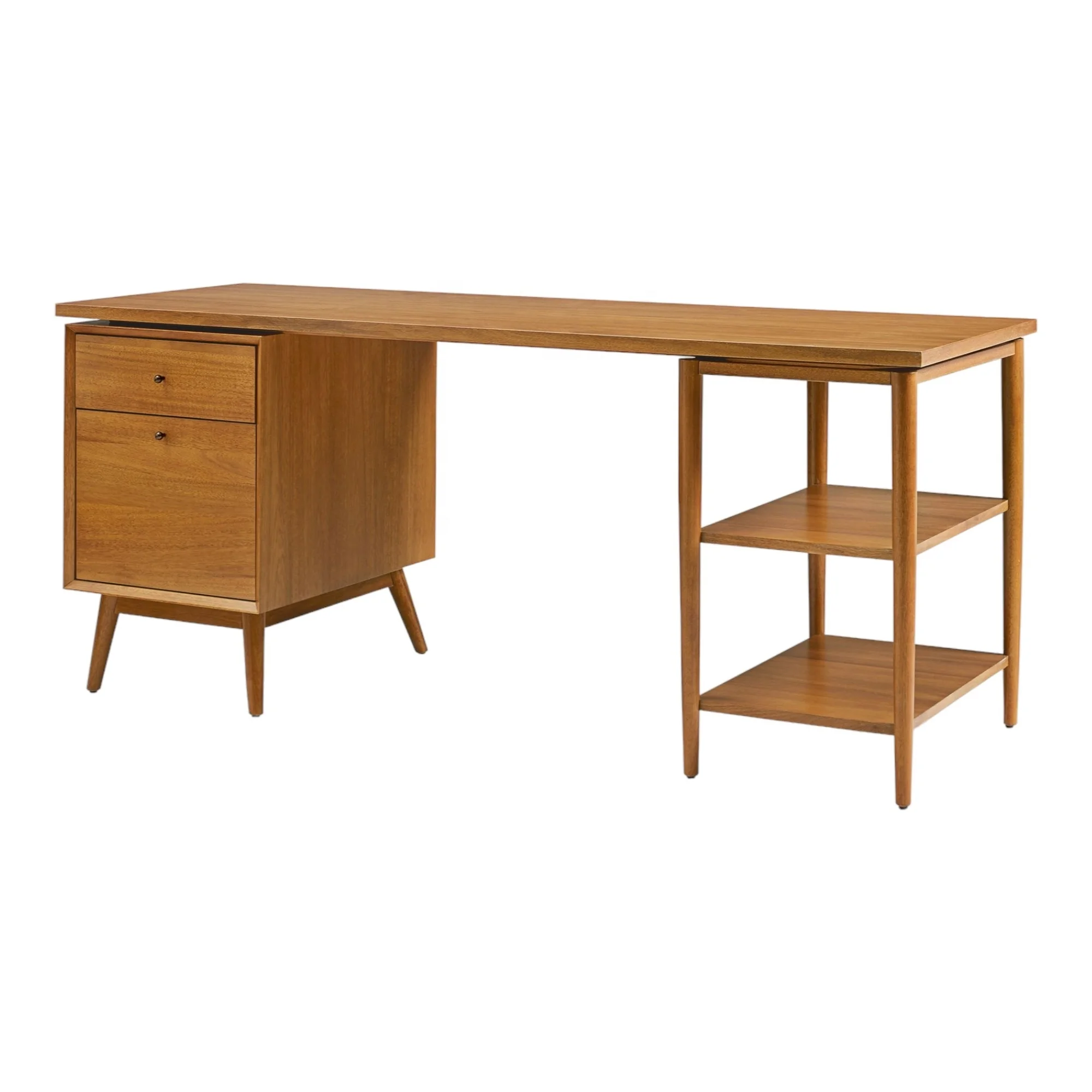 Modular solid teak wood office desk with shelves and drawers for home office furniture in the mid-century style