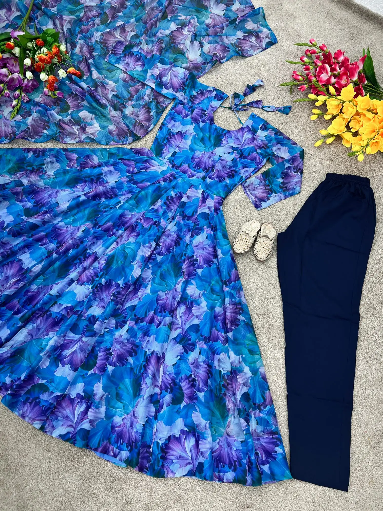 New Party Wear Anarkali Tabby Organza Silk With Digital Print Work Gown With Dupatta Ready to Wear for Women Bollywood Dress