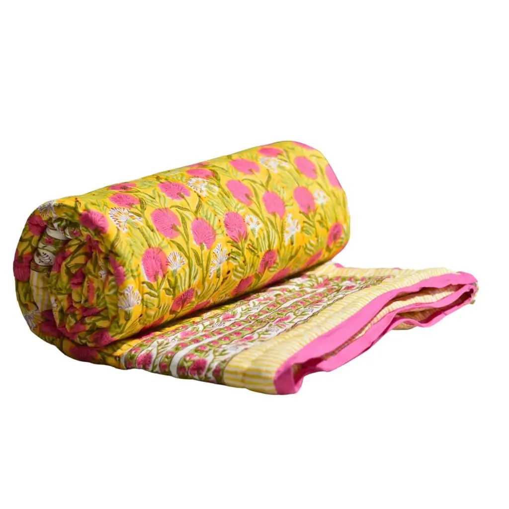 Handmade 100% Cotton Quilt Set 90*108 Inch Size Quilted Block Print Bed Cover for Home High Quality Duvet/Blanket