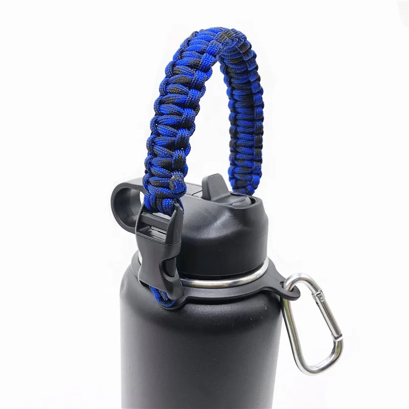 Eco-Friendly Reusable Outdoor Water Bottle Handle 550 Paracord with Carabiner for Wide Mouth Bottle for Camping & Hiking