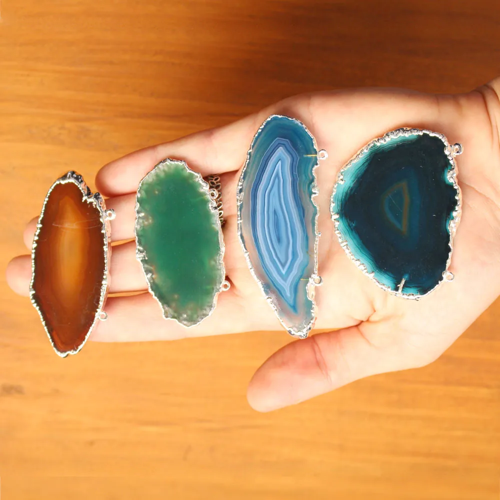 Wholesale Decorative Mineral Gemstones Handmade Amazing Natural Agate Slices in Black Red Pink Green Brown Oval Shape Polished