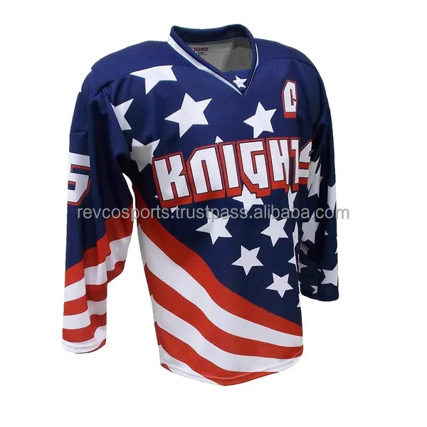 USA Flag Design Ice hockey Jersey youth Blue white and red V Neck Ice Hockey Jerseys Custom full team Ice Hockey Jersey in Bulk