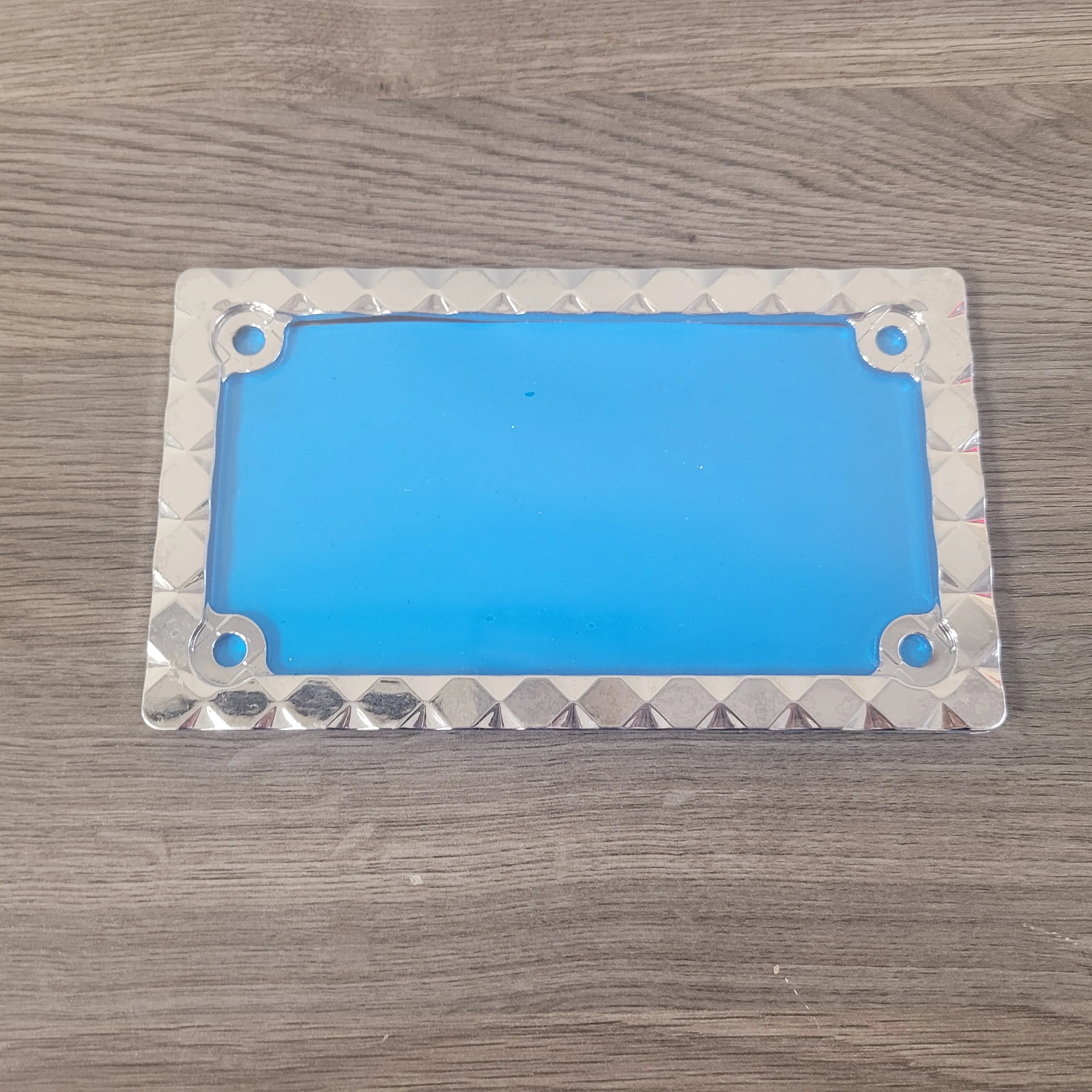 Scooter Motorcycle Silver Diamond Plate License Plate Frame for City Commutes