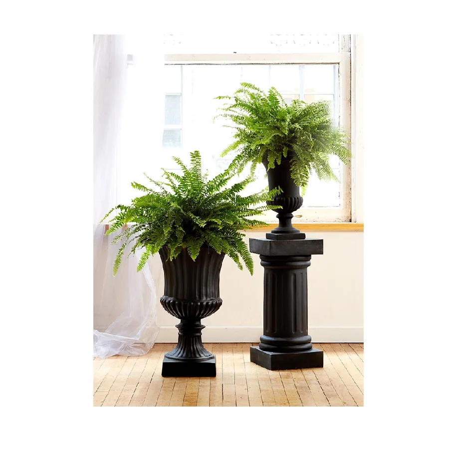 Aluminium Black Decorative Flower Vase with Pillars Outdoor Garden Vases for Living Room Hotels Restaurant Decorative Metal Vase