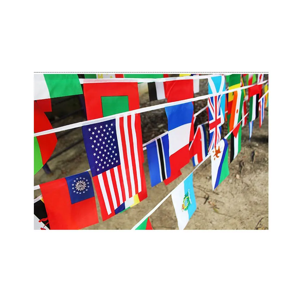 Custom Polyester Rectangle Triangle String Indonesia Bunting String Flags for Football Soccer World Competition