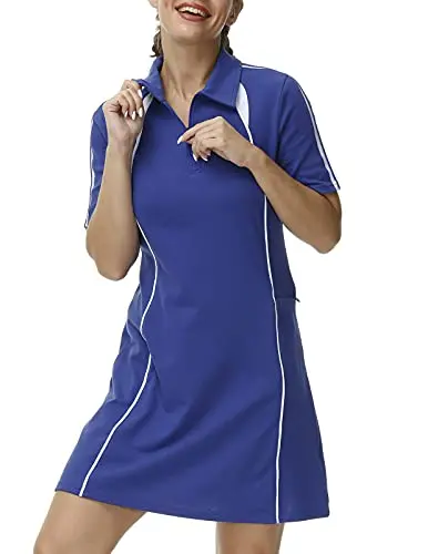 Women Golf Tennis Dress Sports Polo Dress Short Sleeve Knee Length Casual Work wear Office Uniform Polo Shirt