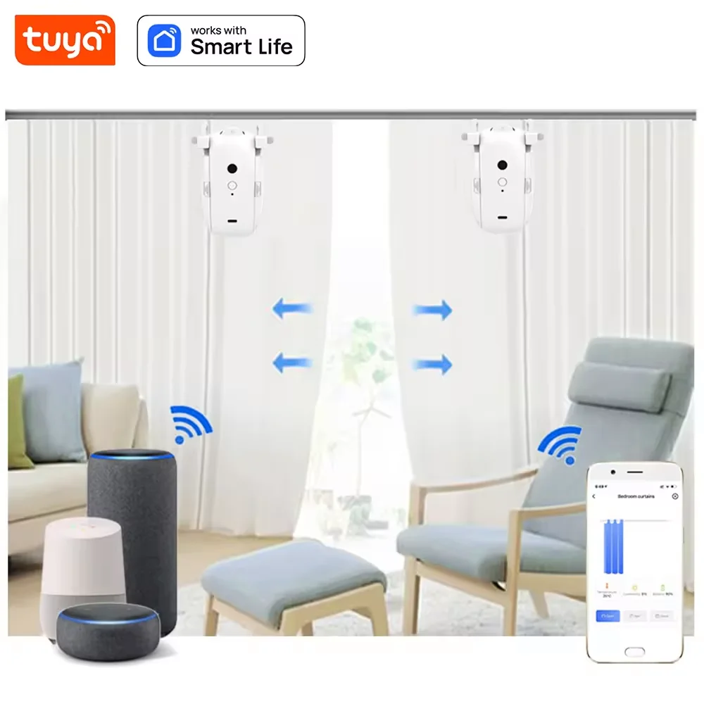 Tuya Wifi Smart Curtain Opener Wireless Electric Automatic Timing Control Robot with Voice Remote for Living Room and Office