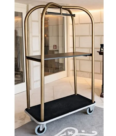 American Style Golden Hotel Luggage Carriers Bellman Cart Gold Top Hand-Pushed Dismantling Luggage Cart With High Quality Finesh