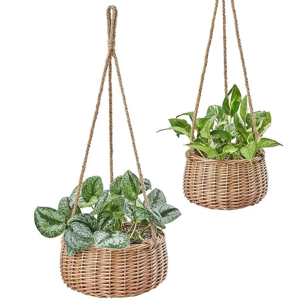 Wicker Hanging Planter Basket for Indoor Outdoor Plants, Natural Woven Rattan Hanging Flower Holder for Herbs Ferns Home Decor
