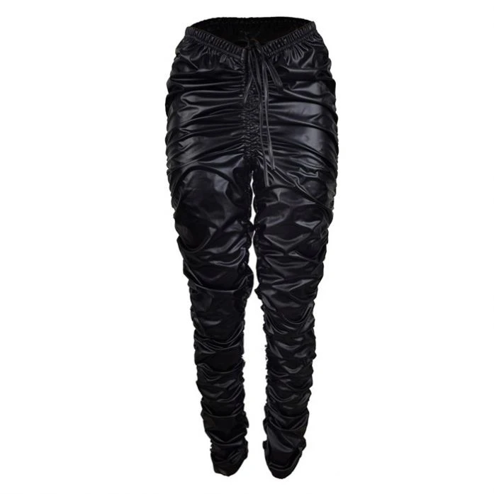 Custom Logo Oversized Thick Stacked Relaxed Fit Embroidery Sweatpants Trousers Large Pockets Straight wear Leather Pants Men