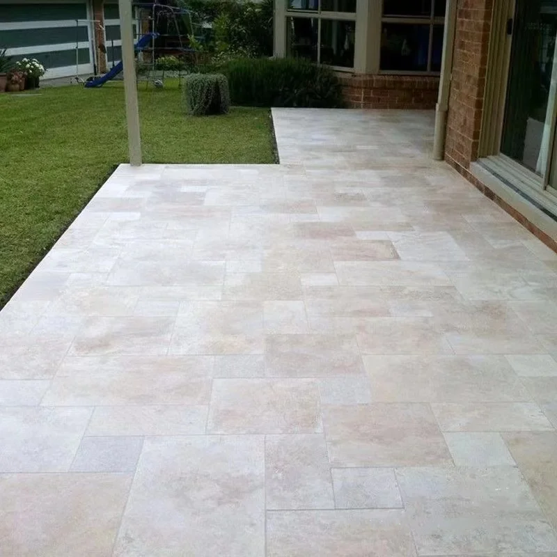 Wholesale Natural Travertine Mosaic Stone Swimming Pool deck tiles Silver Travertine Stone Ivory Deck Tile