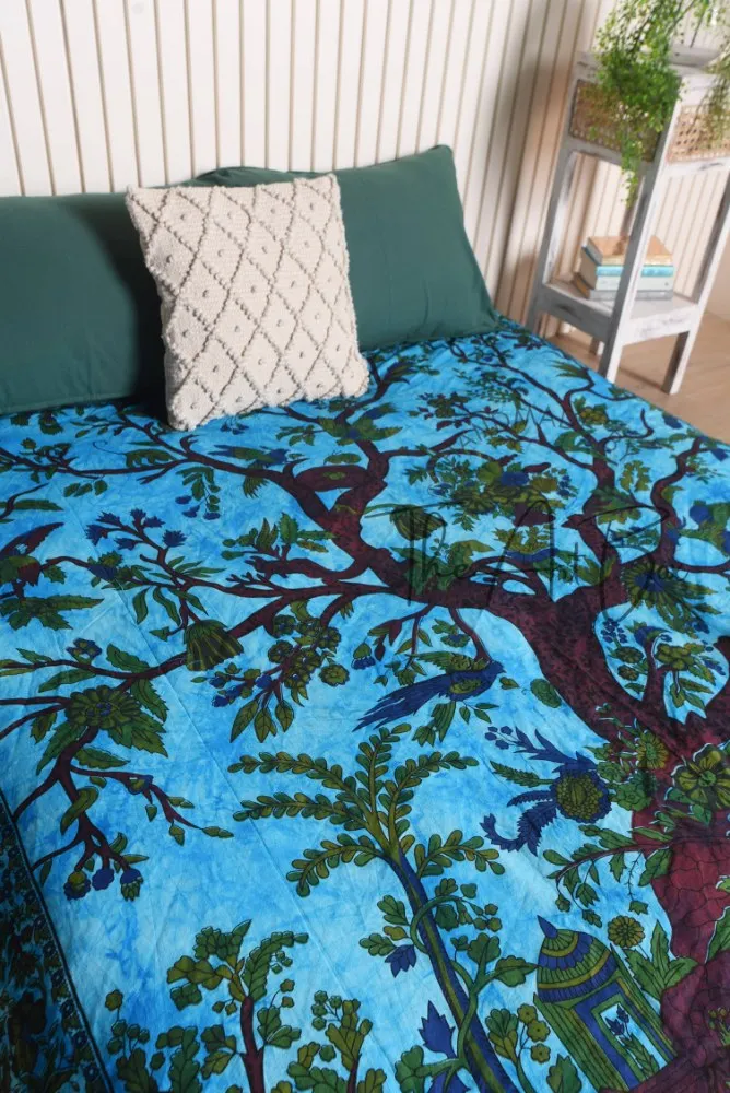 Indian Blue Tree Of Life Tapestry Twin Queen Tapestry Handmade Bedspread Mandala Design Carpet Cotton Home Decor