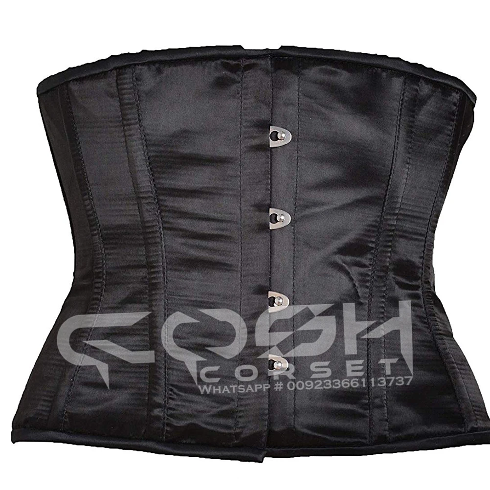 COSH CORSET Underbust Steelboned Black Satin Corset Waist Training Extreme Curvy Adjustable Body Shaper Shapewear