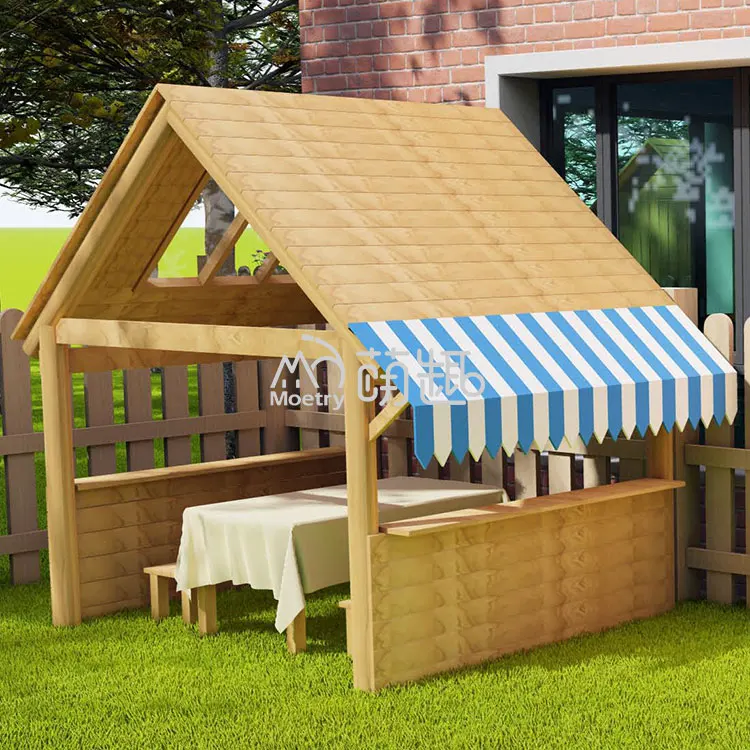 Moetry Daycare Outdoor Playhouse for Kids Wooden Backyard Playhouse Pine Wood Pretend Game House
