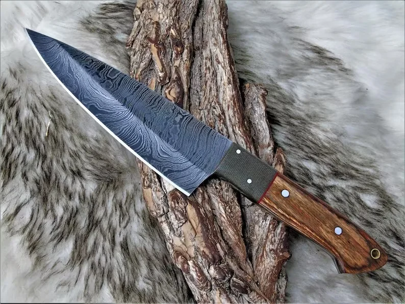 New Design  Custom Handmade Kitchen Knife Damascus Steel  High Quality  Kitchen Chef Knife With Leather Sheath