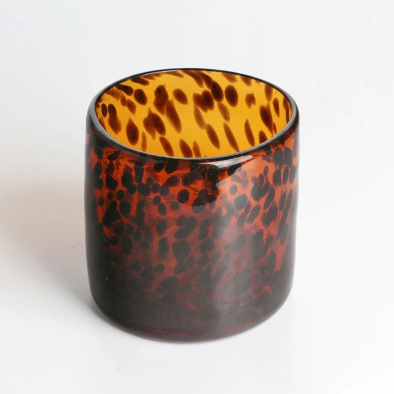 Custom Luxury Amber Black Leopard Spot Scented Glass Candle Jar with Lid 3 sizes 6oz 14oz 25oz for Candle Making Decoration