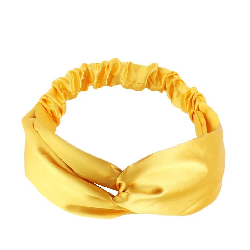 Silk Satin Headbands Solid Color Twisted Elastic Hairband