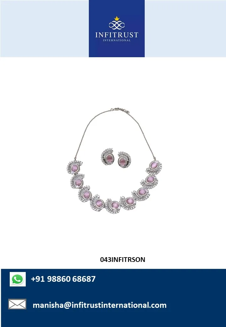 Bohemian Oxidized Silver Spinal Necklace Rose Quartz CZ Stone Embellished Fashion Jewelry Sets as Bridal Wedding Gift Best Price