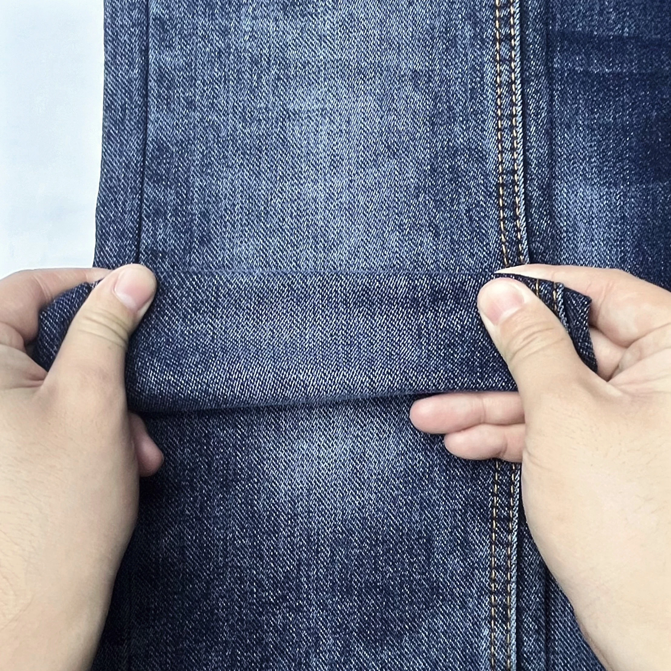 push up jeans raw materials 364gsm with 2% elasticity 59.5%cotton 37%poly 1.5%rayon 2%spandex women blue high waisted pants