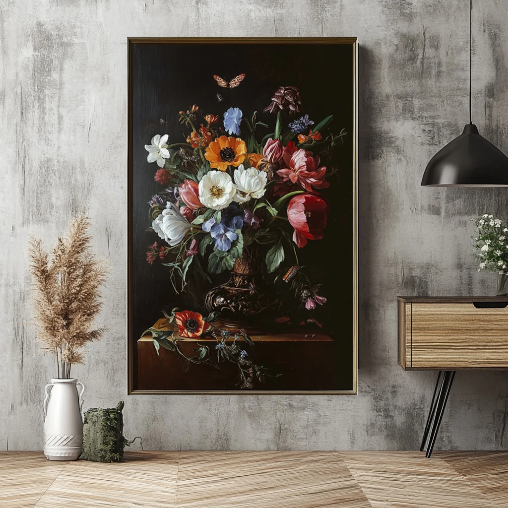Hand Painted Famous Art Reproductions Flower Vase Still Life Victorian Framed Oil Old Classic Flowers Paintings