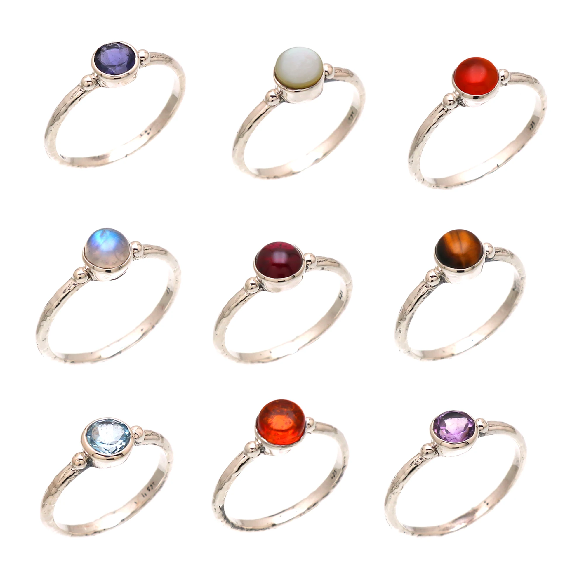 Handmade 925 Sterling Silver Ring Natural Birthstone Jewelry Featuring Iolite Red Onyx Garnet Tiger Eye-Perfect Wedding Gift Mom