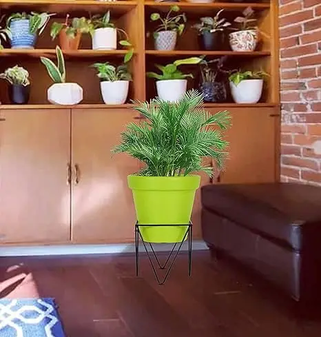 Metal Square Tringle Stand With Green Plastic Pot For Indoor & Outdoor Gardening Plants And Home Decor Gamla For Garden