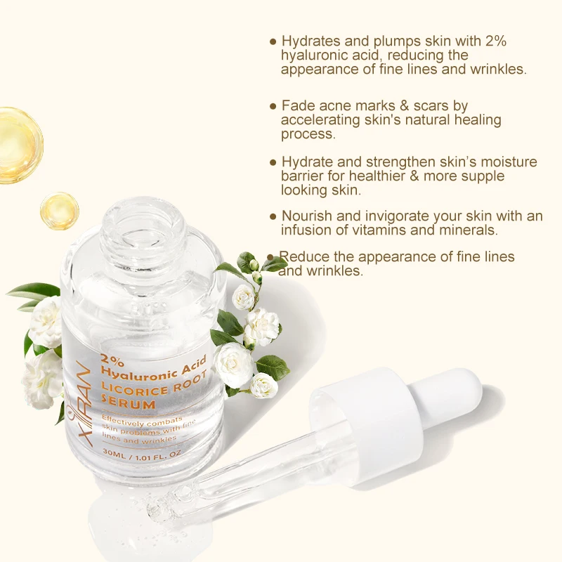 Private Label 2% Hyaluronic Acid Intensive Hydrating Face Serum With Brightening Skin Licorice Root Booster Serum