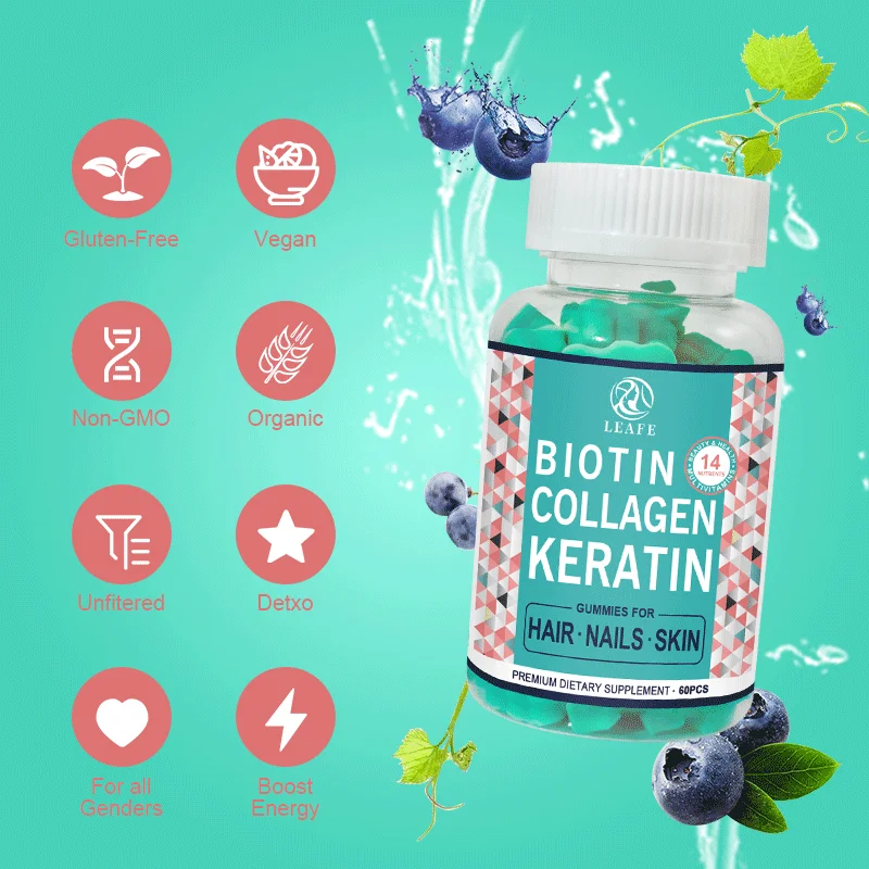 Beauty Biotin Collagen And Keratin Gummies Hair Gummies Biotin Halal Gummy Bears Biotine Keratin Skin Care For Adults