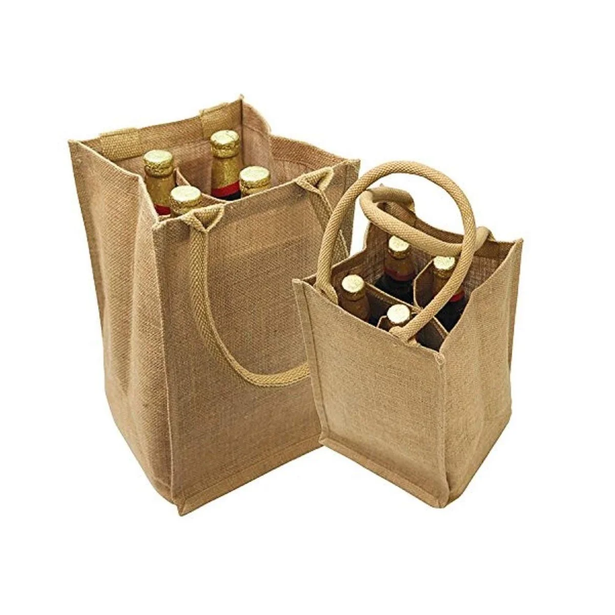 Wholesale Custom Printed Eco Friendly jute wine bottle bags Ladies Grocery Shopping jute Tote Beach Bag