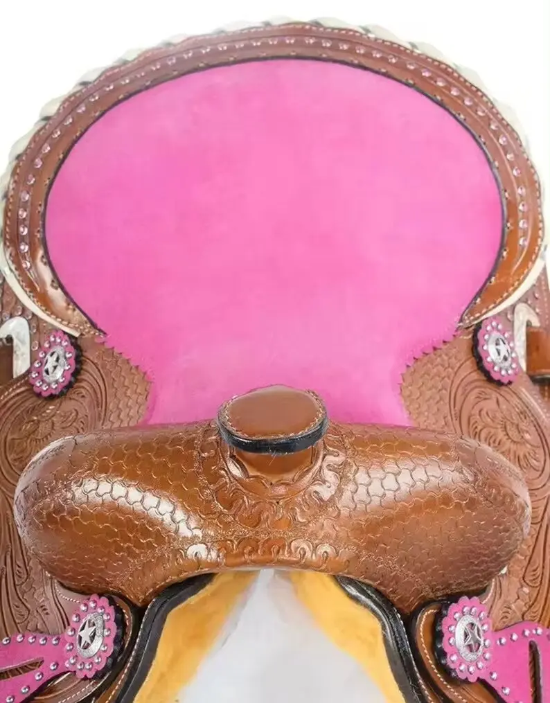 High Quality Demanded Pink Crystal Premium Leather Western Pleasure Trail Barrel Racing Horse Saddle At Wholesale Manufacture