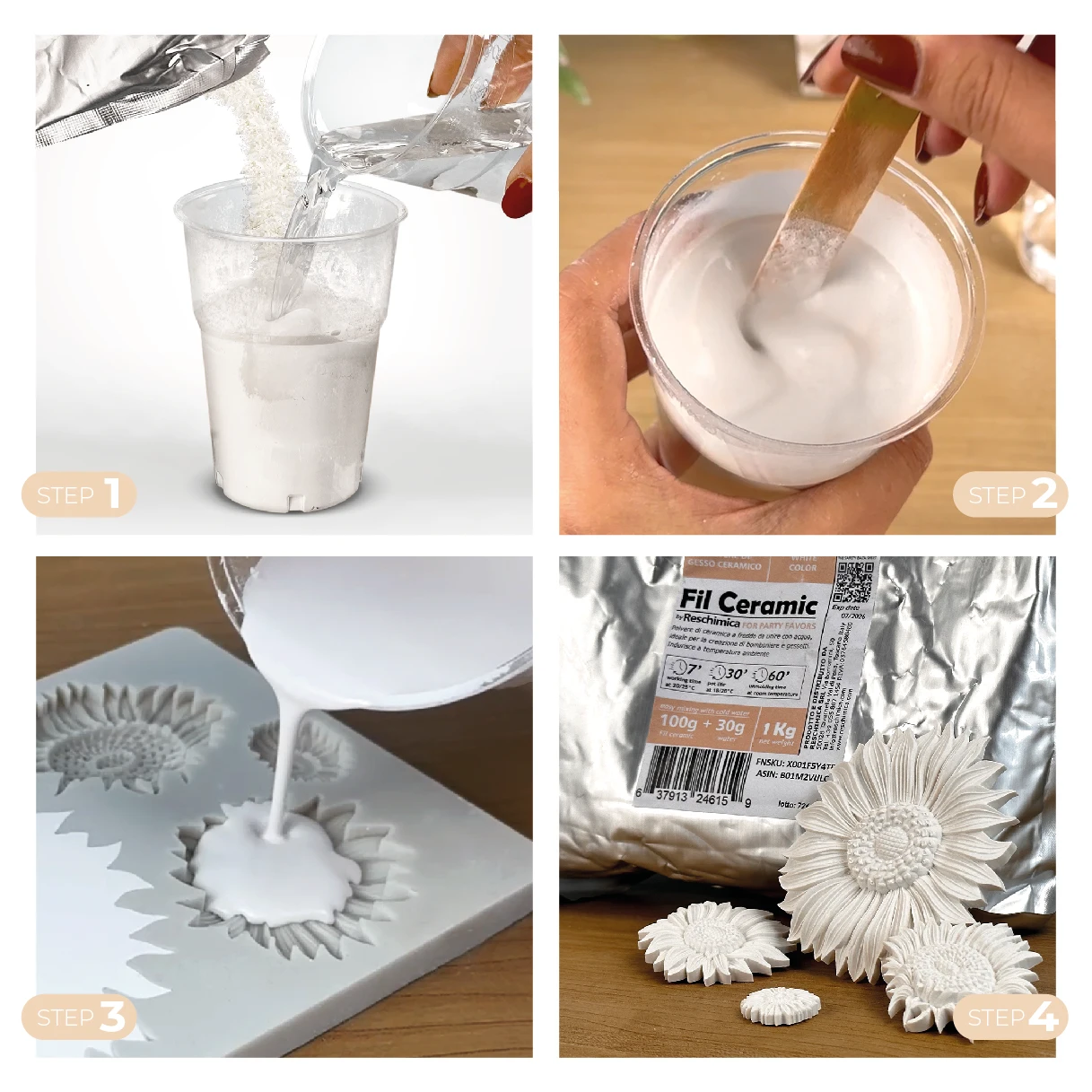 FIL CERAMIC - Plaster of Paris Non-toxic chalk powder, to be mixed with water, ideal for small objects