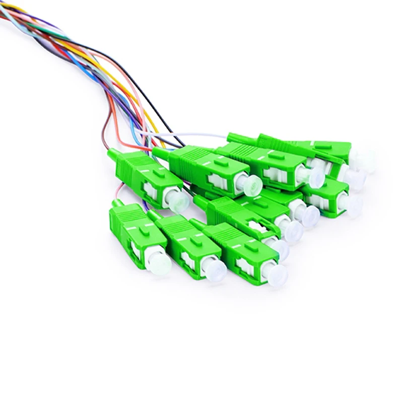 FTTH Fiber Optic Pigtail Price SC APC 0.9mm 1m 9/125 PVC LSZH Fiber Optical 12 Core Fiber Pigtails