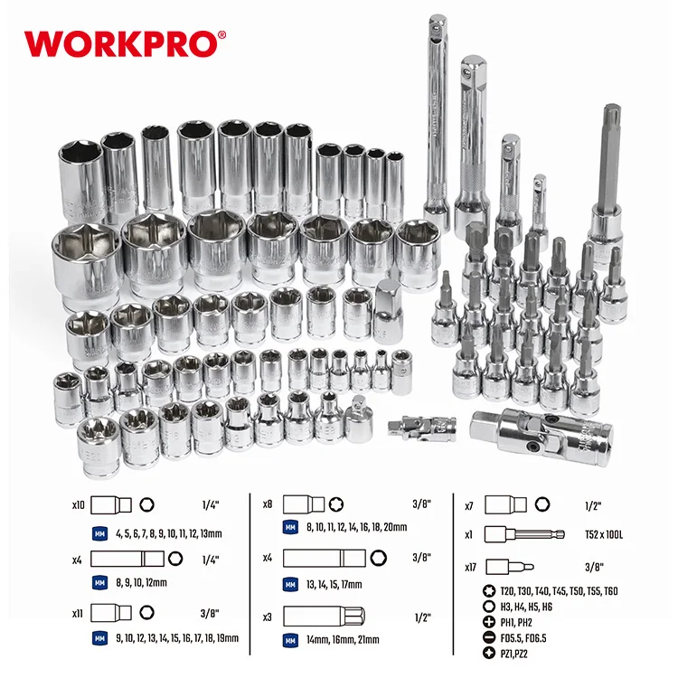 WORKPRO 123PC CR-V Steel 1/4' 3/8' 1/2' Drive Mechanics Tool Set Socket Wrench Set