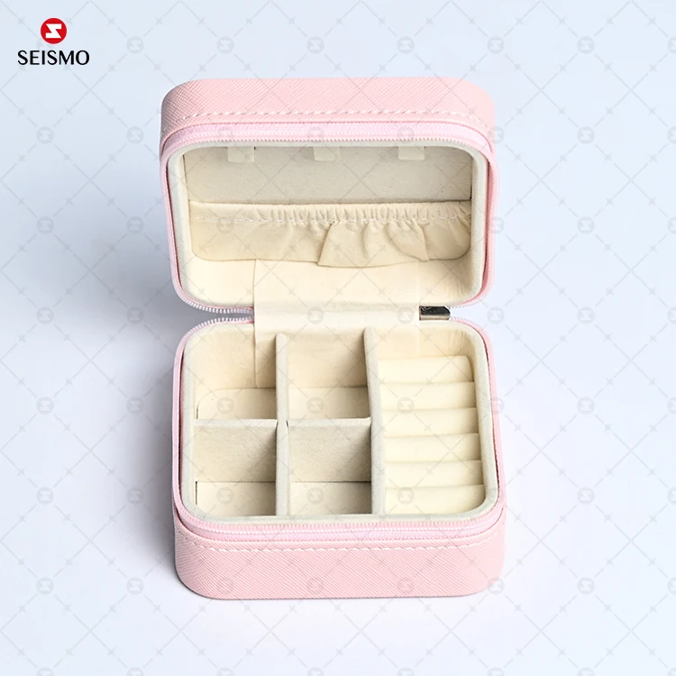 Custom Design Logo Zipper Portable Velvet Leather Pu Jewelry Storage Case Jewellery Organizer Bag Box For Travel