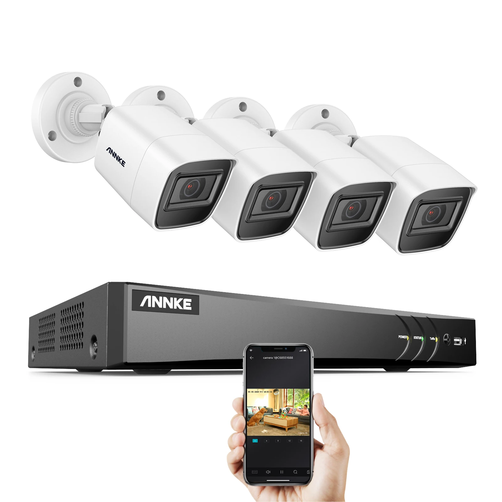 ANNKE 4K 8CH DVR System 4pcs Camera Outdoor Wired CCTV Security System IP67 Weatherproof 100 ft EXIR Night Vision