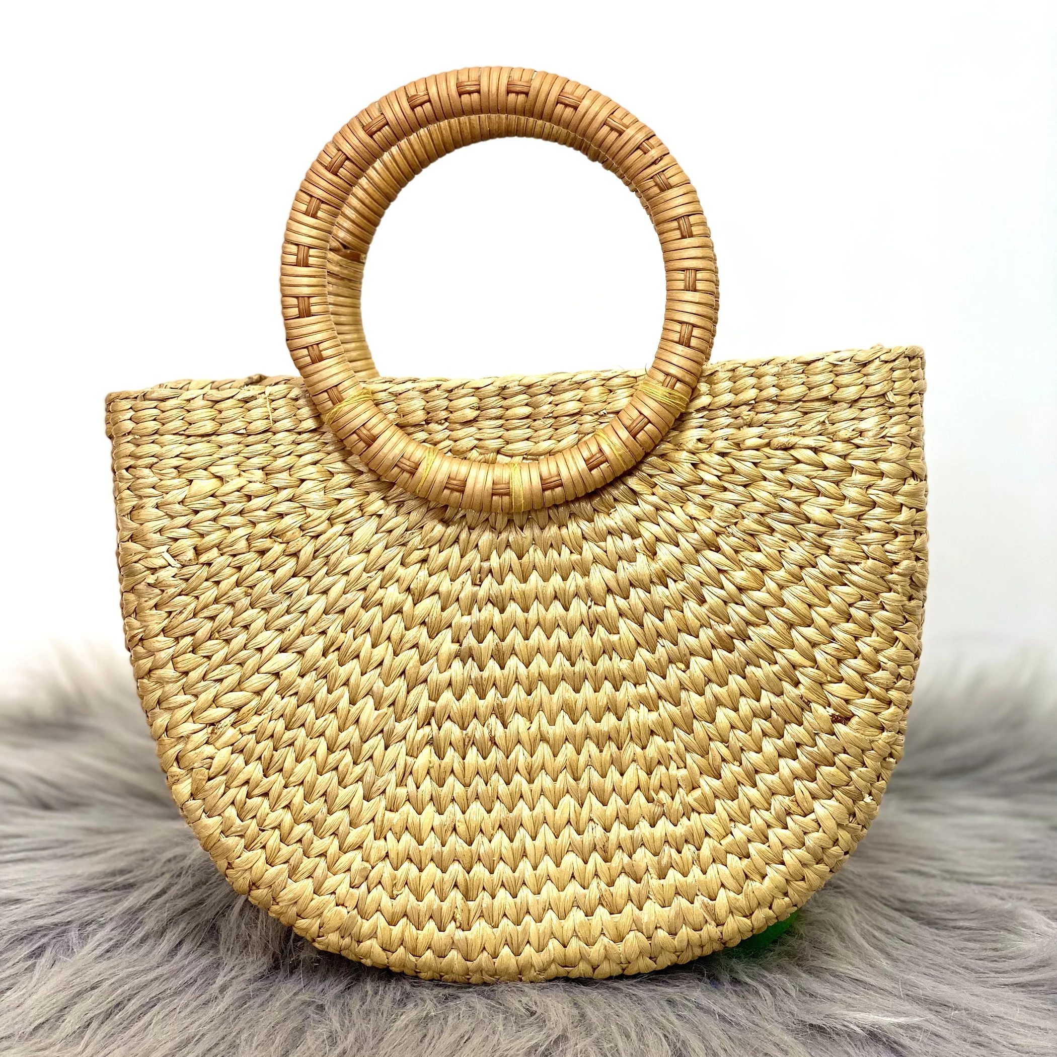Nice New Hot TrendSeagrass Shopping Bags with Leather Traps Women Ecofriendly Straw Bag 200 Pcs Seagrass/ Wicker Vintage Natural