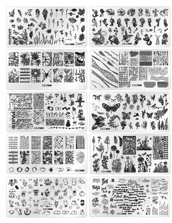 custom french design Butterfly nail art stamping plates uv gel cartoon nail stamping plate kit