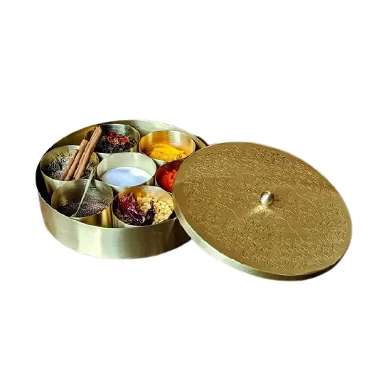 Bestest Quality Round Shape Brass Gold Plated Spice Jar Container Spice Box Masala Dabba At Attractive Price