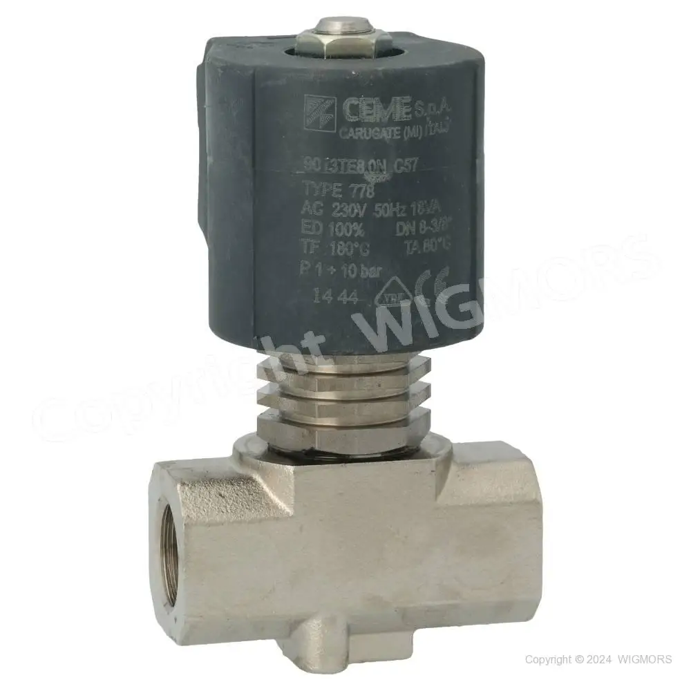 Solenoid Valve CEME 9013 NC PTFE 3/8" with Coil 230V/50Hz
