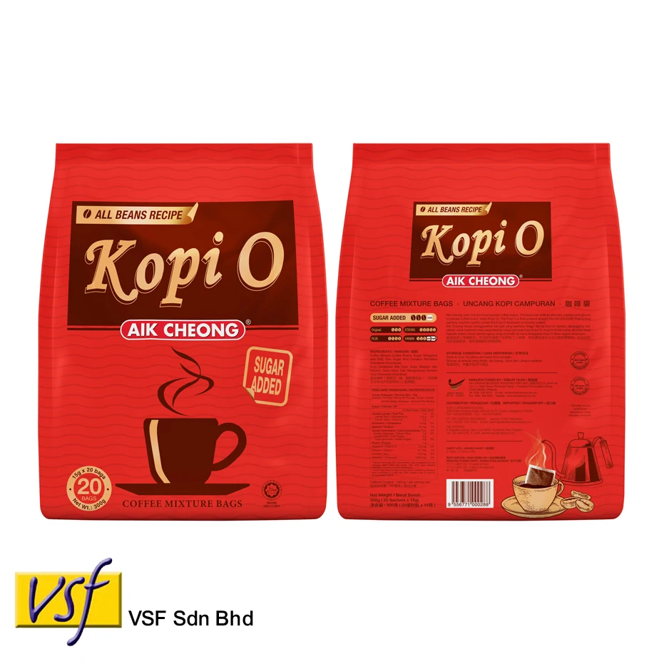 Aik Cheong Coffee Kopi O (Sugar Added) Black Coffee with Sugar 15g x 20s x 24 pkts pkts Halal Instant Coffee Made in Malaysia